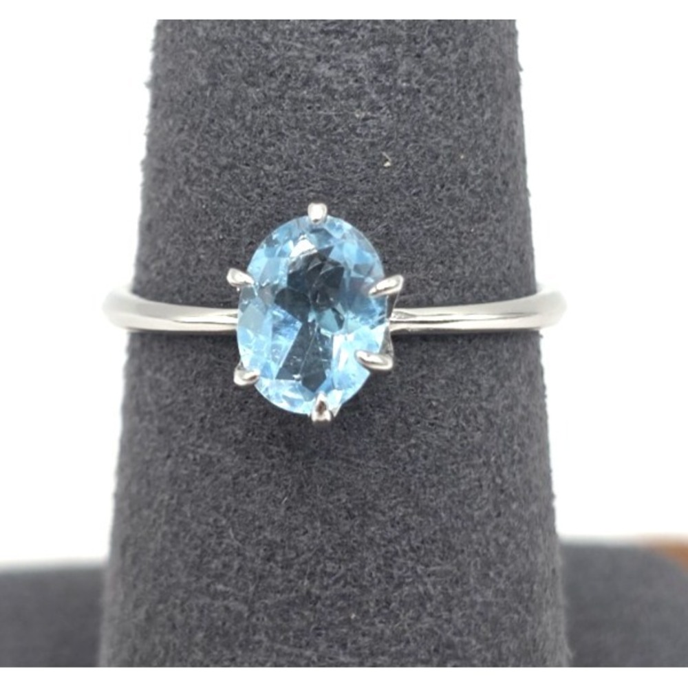 Swiss Blue‎ Topaz Oval Solitaire Ring Size 8 Faceted Sterling Silver 925